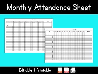 Monthly Attendance Sheet for Teachers