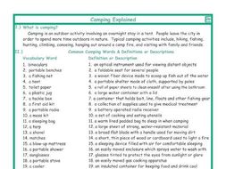 Camping Explanation-Definitions