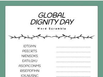 Global Dignity Day word scramble puzzle worksheet Activity