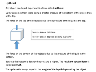 Upthrust Worksheet - GCSE Physics