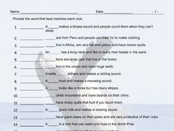 Animals Matching Vocabulary to Sentences Worksheet