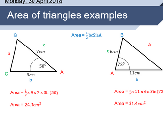 Area of triangles, further trigonometry lesson