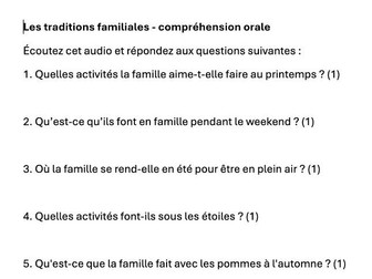 Les traditions familiales au Québéc compréhension orale / Family traditions listening comprehension