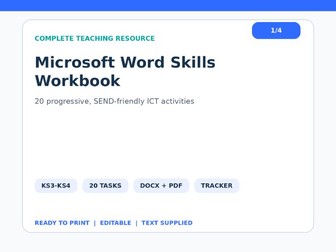 Microsoft Word Skills Workbook | 20 SEND-Friendly ICT Activities | KS3–KS4