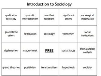 "Introduction to Sociology" Bingo Set for a Sociology Course