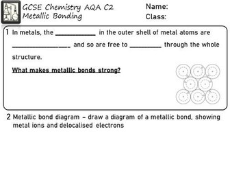 Metallic bonding worksheet and video - AQA GCSE Chemistry Bonding