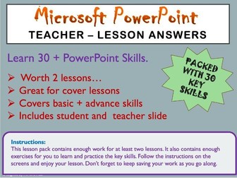 30 PowerPoint Key skills  - 2  Fast Track Lessons - Also ideal for Cover Lessons