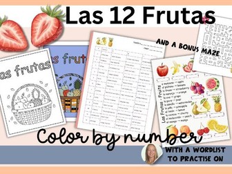 Spanish Fruits Color by Code – Vocabulary Practice with Word List | Beginning Spanish