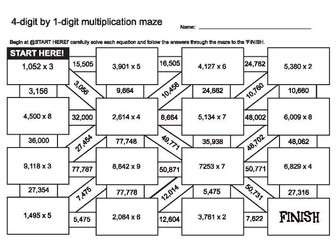 4 by 1 digit multiplication maze