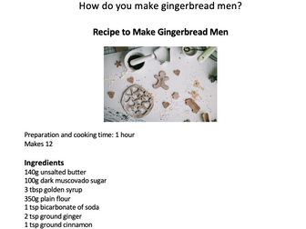 How to make gingerbread men recipe guided reading / reading comprehension