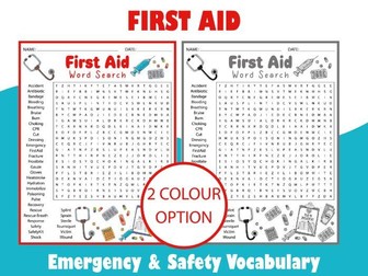 First Aid Word Search Puzzle | Emergency & Safety Vocabulary Activity