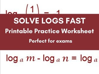 Logarithms Worksheet Pack (GCSE / High School) | Simplifying, Solving & Word Problems