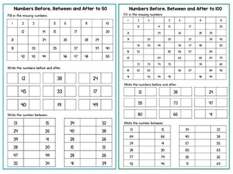 Numbers before, after and between differentiated worksheet.