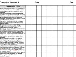 Year 4 2014 National Curriculum Science Assessment recording grid