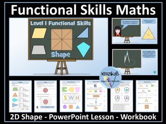 Level 1 Functional Skills Maths - 2D Shapes - Powerpoint Lesson and Workbook