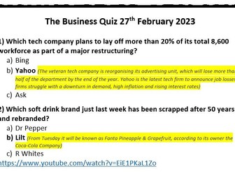 Business Quiz 27th February 2023