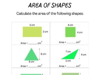 Area of Shapes - Worksheet
