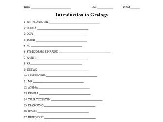 Introduction to Geology Word Scramble for Geology Students