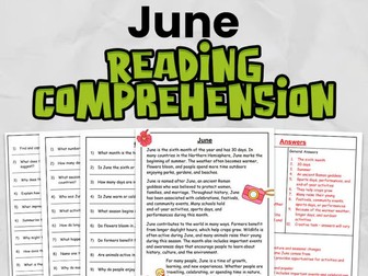 June Reading Comprehension & Close Reading Activities | KS2 English Worksheets | Differentiated