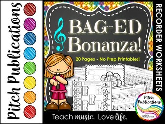 Recorder Bonanza - Recorder Worksheets - Great for music centers!  BAG-ED