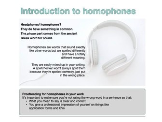 Introduction to reading homophones handout