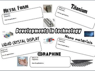 Developments in materials/technology  research sheet