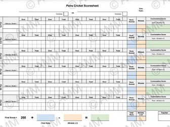 Pairs Cricket Scoresheet Template | KS2 & KS3 PE Lesson Resource