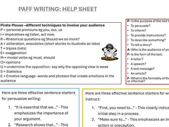 KS3 PAF Writing Help Sheet