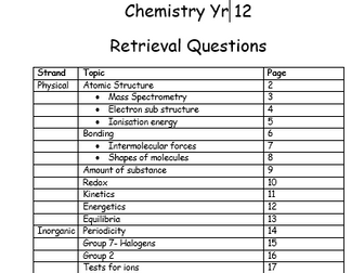 AQA AS Level Chemistry Retrieval questions & Equations Booklet