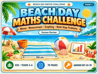 Beach Day Maths Challenge | KS2 Money, Problem Solving & Data | 70 Pages