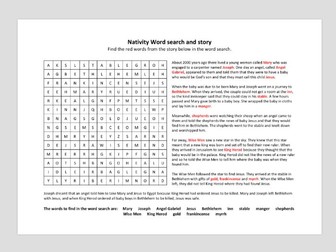Christmas Nativity Word search and story