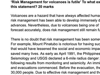 AQA A LEVEL GEOGRAPHY 'RISK MANAGEMENT OF VOLCANIC ERUPTIONS' A* ESSAY (HAZARDS TOPIC)