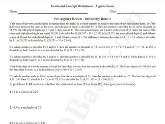 Basic Algebra Worksheet 4 – Pre-Algebra Review - Divisibility Rules 3