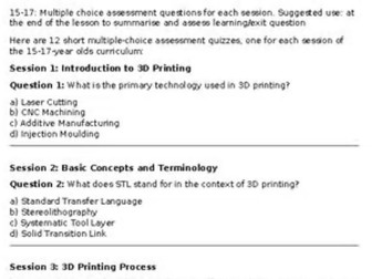 15-17 year olds - 12 lesson exit questions