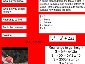 GCSE Physics SUVAT equation use in Forces and Motion unit