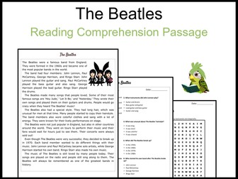 The Beatles Reading Comprehension and Word Search