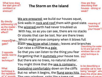 GCSE Storm on the Island - beginner analysis workbook