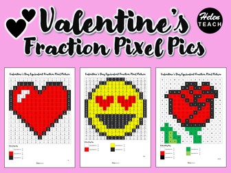 Valentine’s Fractions Pixel Art Differentiated Maths Worksheets