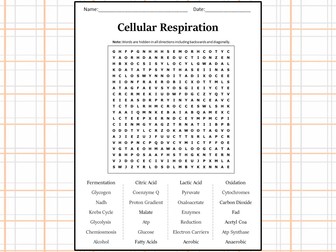 Cellular Respiration Word Search Puzzle Worksheet Activity