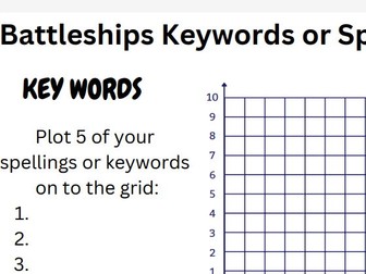 Battleships Key Word Spelling Activity All SUBJECTS