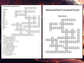 Balanced Diet Crossword Puzzle Worksheet Activity