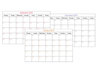 Academic Teacher Calendar 2025-2026