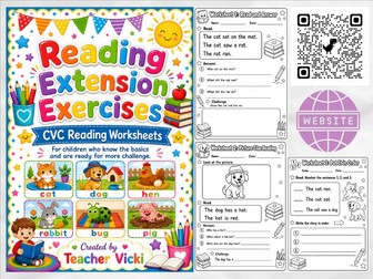 CVC Reading Comprehension Worksheets | Reading Extension Activities | Kindergarten Grade 1
