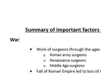 Summary of factors in AQA GCSE History: Health and the People
