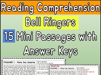 Reading Comprehension Bell Ringers | 15 Mini Passages with Answer Keys