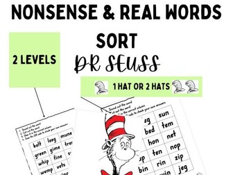 Nonsense & Real word sort - Cat in the Hat