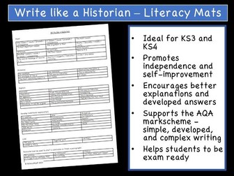 Write like a historian - History PEE paragraph literacy mats