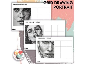 Grid Drawing Portrait Art Worksheets | Realistic Drawing Practice