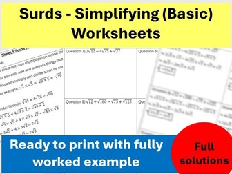 Simplifying Surds - Introductory lesson worksheets