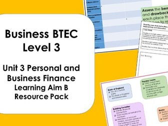 BTEC Level 3 Business (2016) Unit 3 Learning Aim B Resource Pack